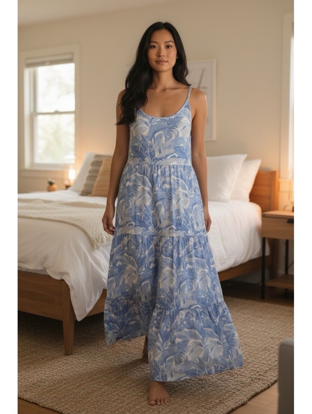 TOMMY BAHAMA Medium Tropical Floral Long  Tiered  Nightgown  Soft & Cozy [COPY]